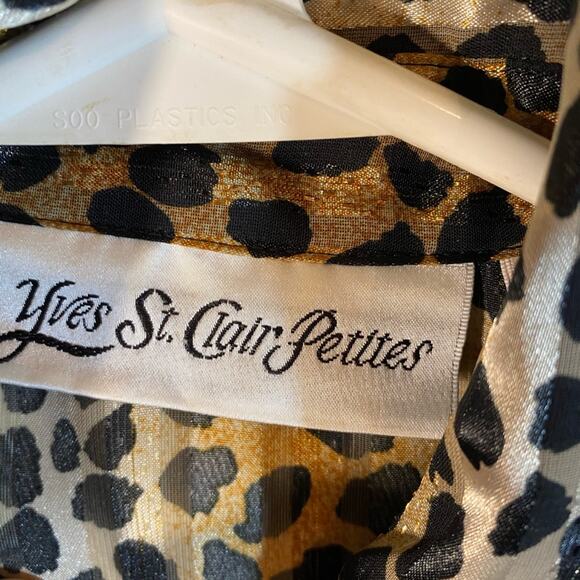 Vintage Yves St. Clair Petites Leopard Print Top Size 4P Button Up Long Sleeve - Picture 5 of 9